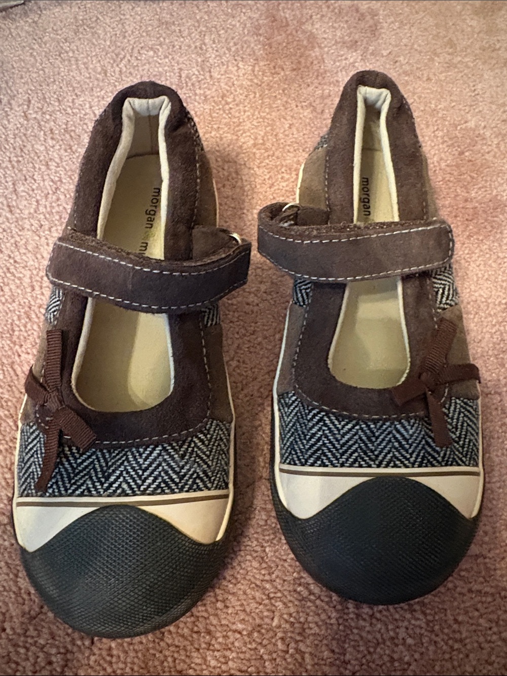 Morgan & Milo Brown, Cream & Black Girls' Mary Jane Shoes
